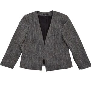 Ann Taylor Petite Herringbone Blazer Black White Hook Eye Closure Size 14P